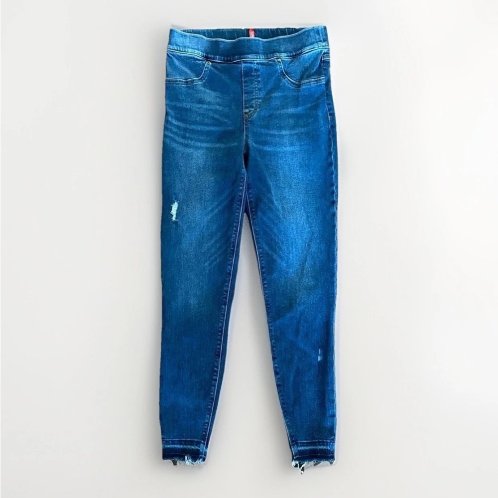 SPANX Pull on Skinny Jeans Jeggings Size Medium Blue Distressed stretch‎